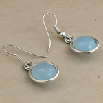 Load image into Gallery viewer, Sterling silver drop earrings with light blue chalcedony gemstones, perfect for women