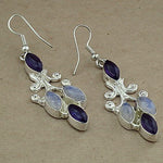 Load image into Gallery viewer, 925 Silver Amethyst & Moonstone Earrings for Women | Dangle Earrings