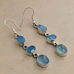 Load image into Gallery viewer, 925 silver drop earrings with multiple blue chalcedony gemstones, elegant dangle design