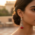 Load image into Gallery viewer, 925 Silver Red Coral Drop Earrings for Women | Dangle Earrings