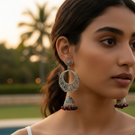 Load image into Gallery viewer, Silver Filigree Drop Earrings with Red Bead Dangles