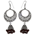 Load image into Gallery viewer, Silver Filigree Drop Earrings with Red Bead Dangles