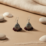 Load image into Gallery viewer, Silver Filigree Drop Earrings with Red Bead Dangles