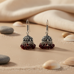 Load image into Gallery viewer, Silver Jhumka Earrings with Red Beads | Indian Ethnic Jewelry
