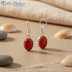 Load image into Gallery viewer, 925 sterling silver dangle earrings with oval-shaped red coral gemstones