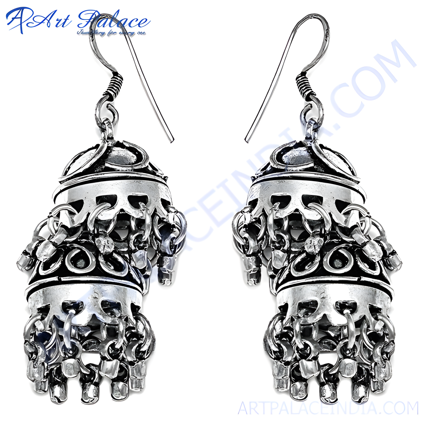 925 Sterling silver oxidized dangle earrings for women with intricate detailing, silver