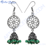 Load image into Gallery viewer, 925 Silver Filigree Dangle Earrings with Green Beads | For Women