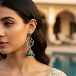 Load image into Gallery viewer, 925 Silver Filigree Dangle Earrings with Green Beads | For Women