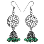 Load image into Gallery viewer, 925 Silver Filigree Dangle Earrings with Green Beads | For Women