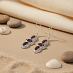 Load image into Gallery viewer, 925 sterling silver drop earrings with oval and marquise cut purple amethyst gemstones.