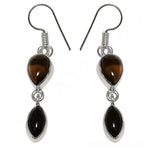 Load image into Gallery viewer, 925 Silver Smoky Quartz & Onyx Drop Earrings for Women
