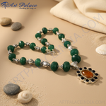 Load image into Gallery viewer, Green jade bead necklace with silver accents and gemstone pendant, perfect for women