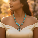 Load image into Gallery viewer, Turquoise Bead Necklace with Silver Accents | Statement Jewelry