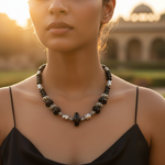 Load image into Gallery viewer, Black Onyx Bead Necklace | Silver Accents | Women's Jewelry Gift