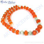 Load image into Gallery viewer, Orange Carnelian bead necklace with sterling silver accents, a stunning and colorful jewelry piece.