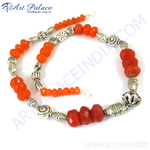 Load image into Gallery viewer, Red carnelian bead necklace with 925 sterling silver accents. A necklace with red gemstone beads.