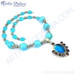 Load image into Gallery viewer, Turquoise Bead Necklace with Blue Gemstone Pendant | For Women