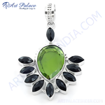 Load image into Gallery viewer, 925 sterling silver peridot and onyx pendant, green and black gemstone jewelry