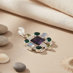 Load image into Gallery viewer, 925 sterling silver multi-gemstone pendant with various colorful gemstones on a white background, jewelry product photography