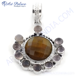 Load image into Gallery viewer, 925 sterling silver pendant with a central tiger eye gemstone and surrounding accent stones, a beautiful jewelry piece.