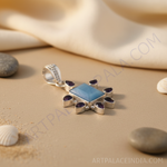 将图像加载到图库查看器中, 925 silver pendant necklace with a blue gemstone center and dark accent stones