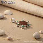 将图像加载到图库查看器中, 925 sterling silver gemstone pendant with a large brown central stone and blue-green accent stones.