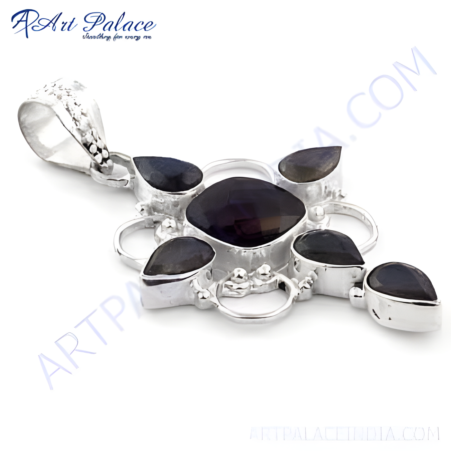 925 sterling silver labradorite pendant. Gemstone jewelry. Unique design with natural dark blue gemstones.