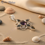 Load image into Gallery viewer, 925 sterling silver labradorite pendant. Gemstone jewelry. Unique design with natural dark blue gemstones.