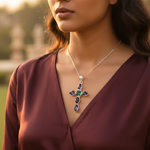 Load image into Gallery viewer, 925 Silver Cross Pendant Necklace for Women | Gemstone Jewelry
