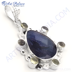 Load image into Gallery viewer, 925 sterling silver pendant necklace with blue gemstone and accent stones