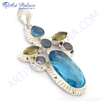 Load image into Gallery viewer, Sterling silver gemstone pendant featuring a large blue topaz and various other stones