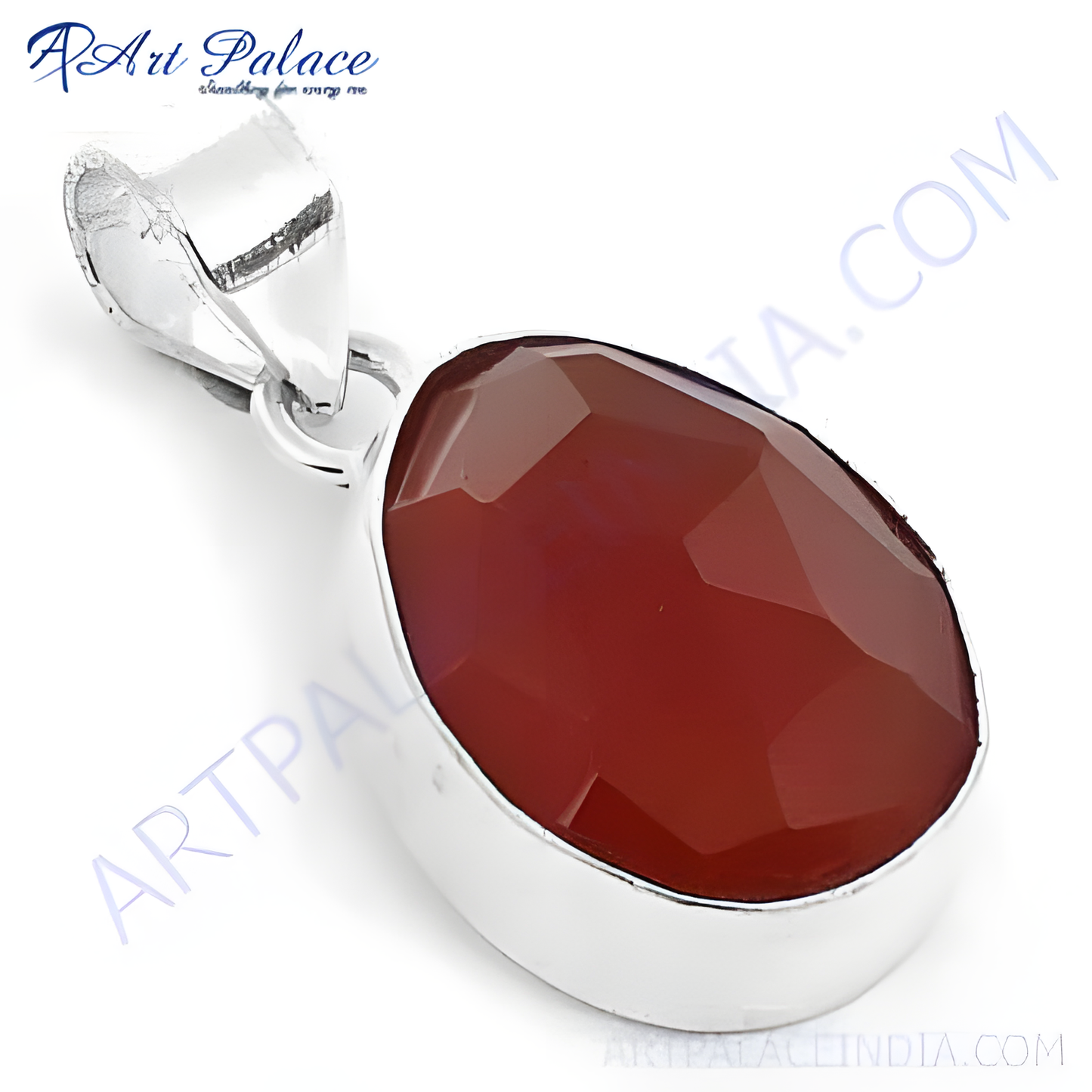 925 silver pendant with a faceted red carnelian gemstone. Elegant gemstone pendant for women.