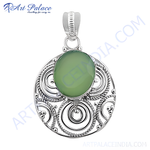 Load image into Gallery viewer, 925 Silver Green Chalcedony Pendant | Women's Oval Stone Jewelry