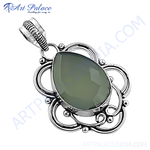 Load image into Gallery viewer, 925 sterling silver pendant necklace with green chalcedony gemstone center, ideal gift