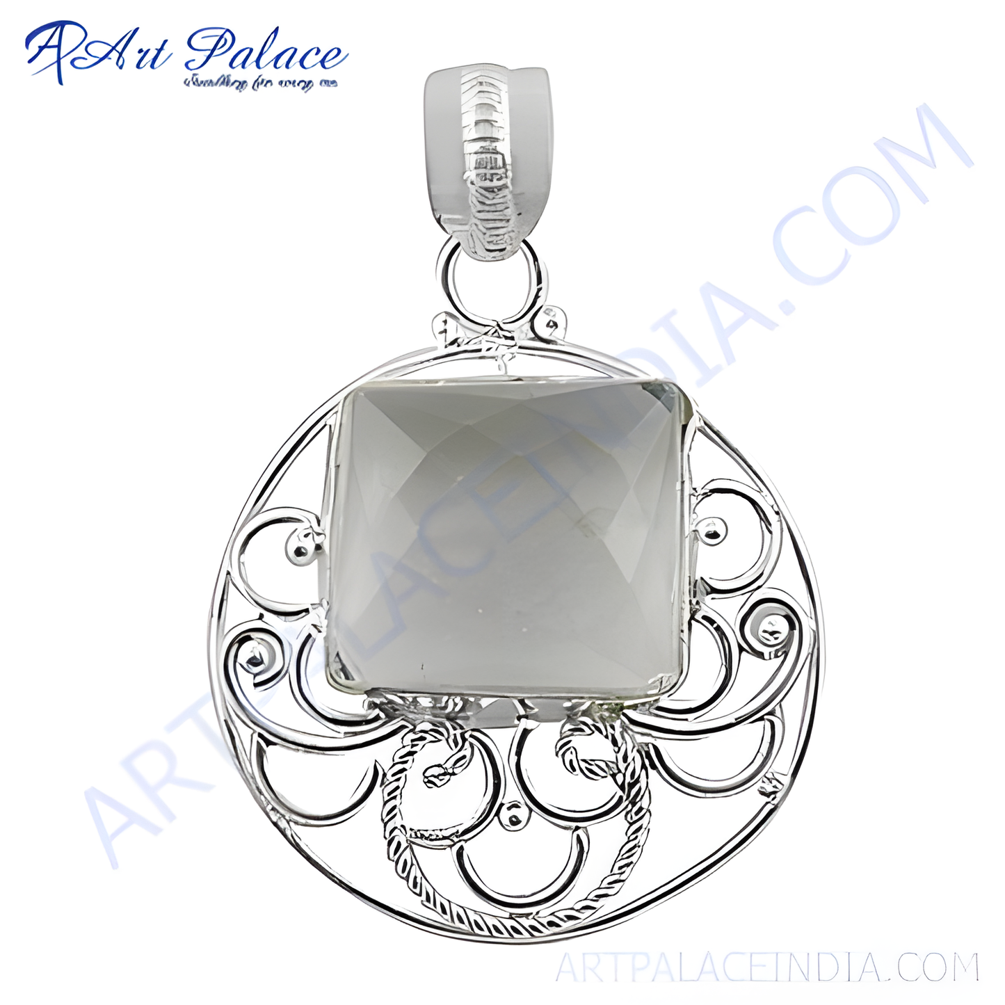 925 sterling silver square stone pendant necklace with intricate filigree design