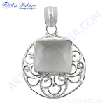 Load image into Gallery viewer, 925 sterling silver square stone pendant necklace with intricate filigree design