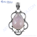 Load image into Gallery viewer, 925 silver rose quartz pendant with a faceted, pear-shaped gemstone. Sterling silver jewelry for women.