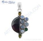 Load image into Gallery viewer, 925 sterling silver gemstone pendant necklace featuring moonstone and amethyst, perfect for everyday wear.