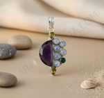 将图像加载到图库查看器中, 925 sterling silver gemstone pendant necklace featuring moonstone and amethyst, perfect for everyday wear.