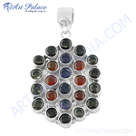 Load image into Gallery viewer, Sterling silver pendant with a cluster of colorful gemstones, perfect for women