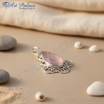 Load image into Gallery viewer, 925 sterling silver pendant with a large pink rose quartz gemstone center