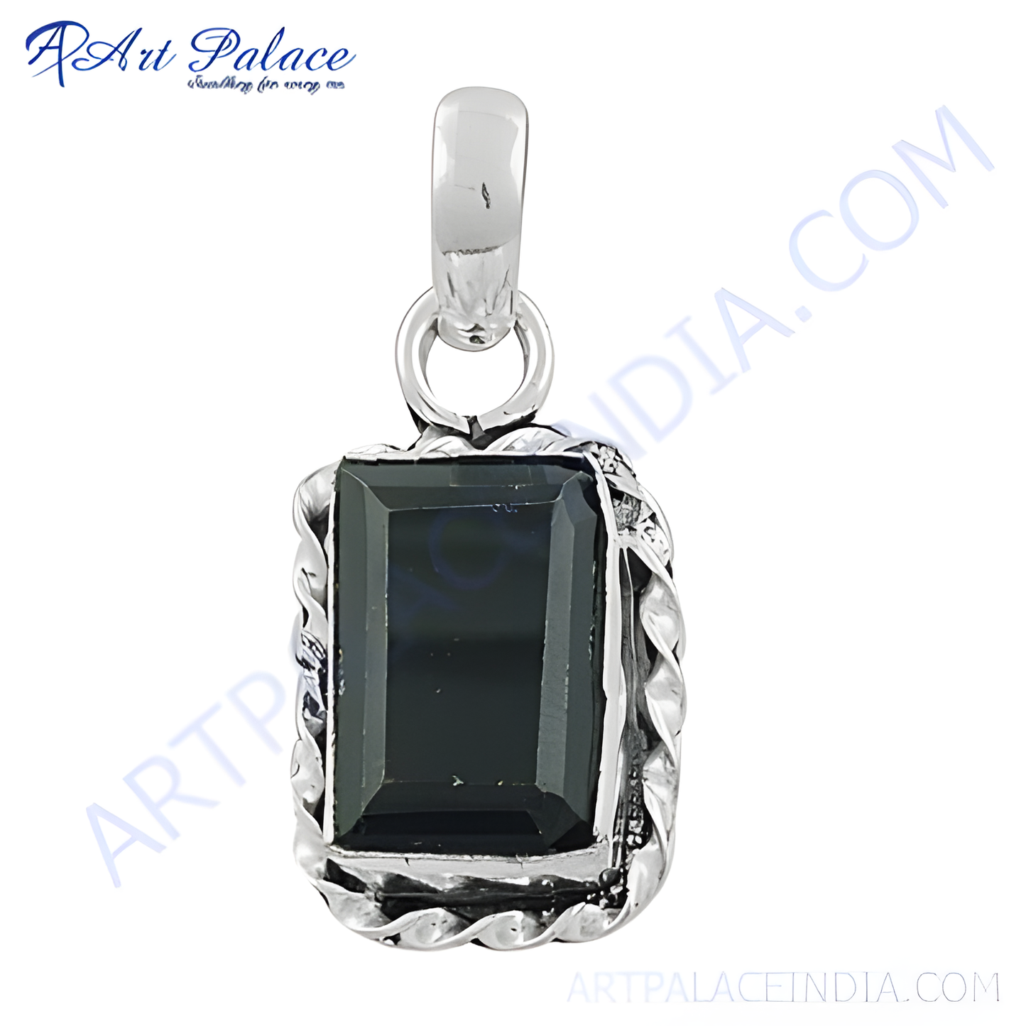925 sterling silver pendant with a black onyx rectangular gemstone, stylish jewelry, black gemstone pendant for women