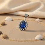 将图像加载到图库查看器中, 925 sterling silver oval pendant with a large blue gemstone center and surrounding clear gemstones