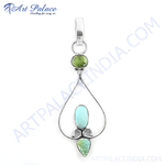 Load image into Gallery viewer, 925 sterling silver gemstone pendant with turquoise and green gemstones