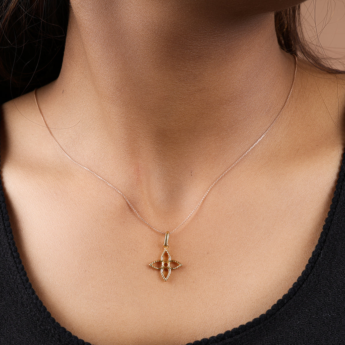 Gold plated four petal flower pendant charm for necklace