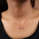 将图像加载到图库查看器中, Rose Gold Plated Solitaire Pink Cubic Zirconia Pendant Necklace for Women