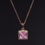 将图像加载到图库查看器中, Rose Gold Plated Solitaire Princess Cut Pink Stone Pendant Necklace