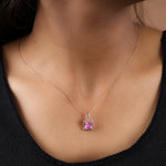 将图像加载到图库查看器中, Rose Gold Plated Solitaire Princess Cut Pink Stone Pendant Necklace