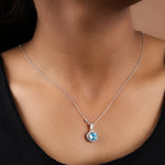 Load image into Gallery viewer, Sterling Silver Halo Blue Topaz Pendant Necklace for Women