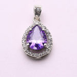 Load image into Gallery viewer, Sterling Silver Pear Amethyst Cubic Zirconia Halo Pendant Necklace